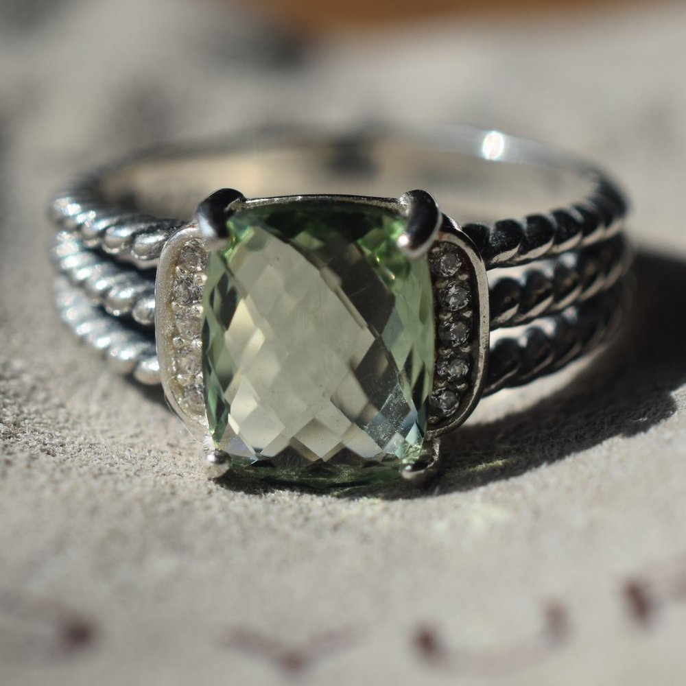 Authentic David Yurman Sterling Silver Petite Wheaton Praisolite Diamond Ring